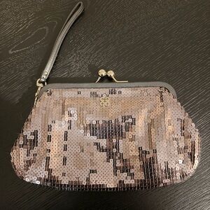 Sequin Clutch Bag - Silver and Brown